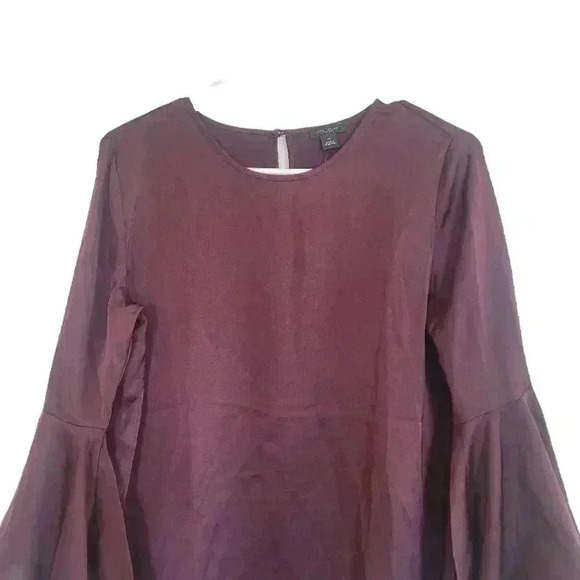 Ann Taylor Women's Burgundy Vino Polyester Charmeuse Bell Sleeve Top NEW - Picture 8 of 10
